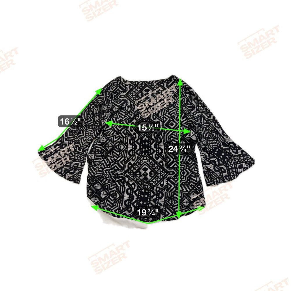 Tribal Print Black & White Bell Sleeve Blouse By Smart Sizer - Size Large